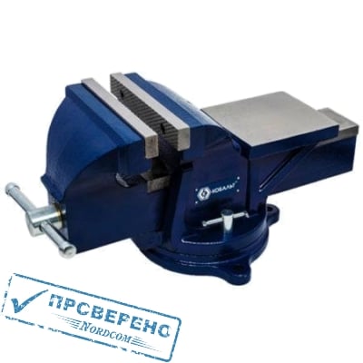 Тиски слесарные поворотные КОБАЛЬТ стальные ширина губок 200 мм, захват 200 мм, 16.5 кг, наковальня, коробка